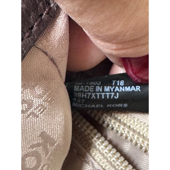 Michael Kors Jet Set Signature Logo Large Brown Tote Bag Gold Hardware Leather - Picture 11 of 13